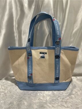 Old Navy Cream and Light Blue Canvas Star Wars Colab Mini Tote with Logo Strap